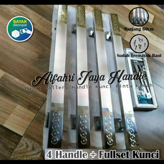 Handle Pintu Rumah 4Batang 45cm, 60cm Stainless & Fullset Kunci Hendel Tarikan Gagang Pintu Minimali