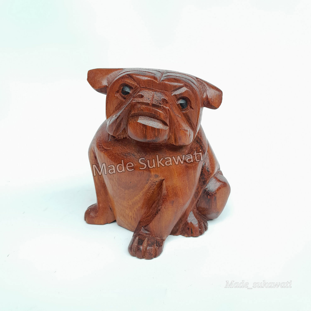 Patung kayu Anjing Bulldog Duduk Kerajinan handmade Bali