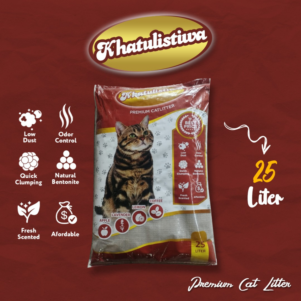 KHATULISTIWA 25 liter Pasir Gumpal  kucing termurah premium catlitter wangi apel lemon kopi lavender