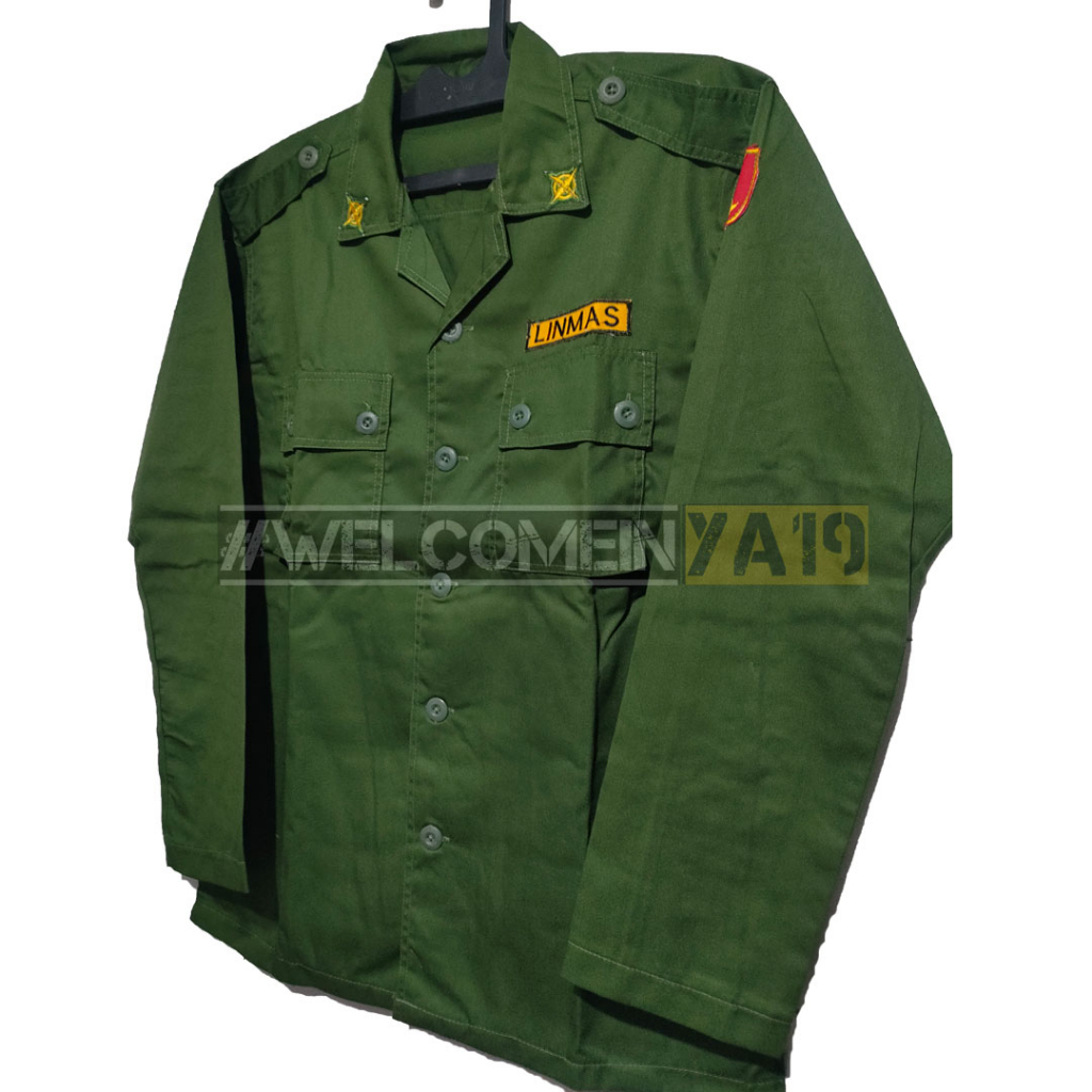 Baju Setelan PDL Linmas Hijau / Seragam PDL Linmas / Seragam Hansip American Drill