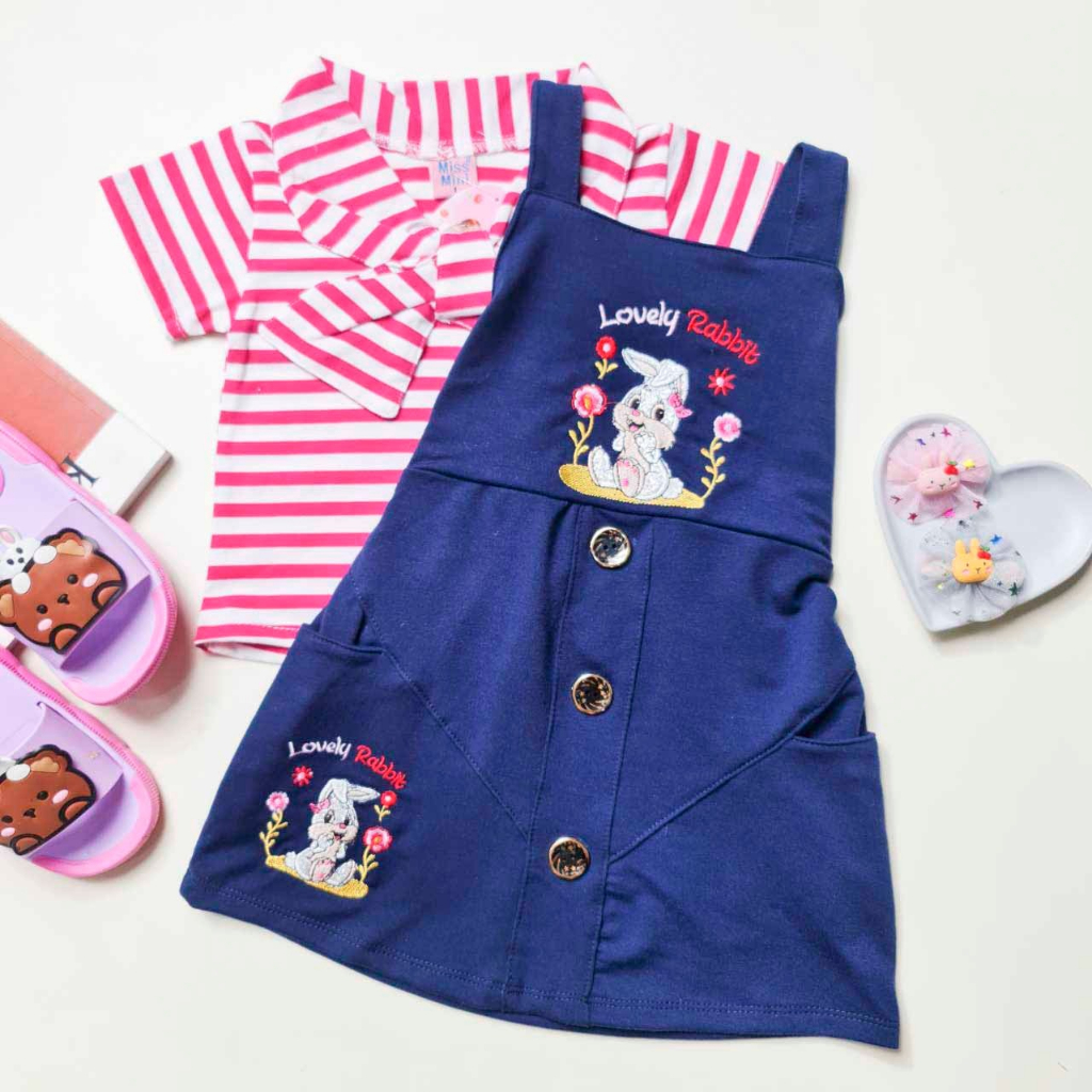 [FREE TAS] Dress Lilly uk 1-9 Tahun / Baju Anak Perempuan Kualitas Import Overall Baju Kodok Dres Balita 5 th Korea Denim Set Premium ZR-Vedia