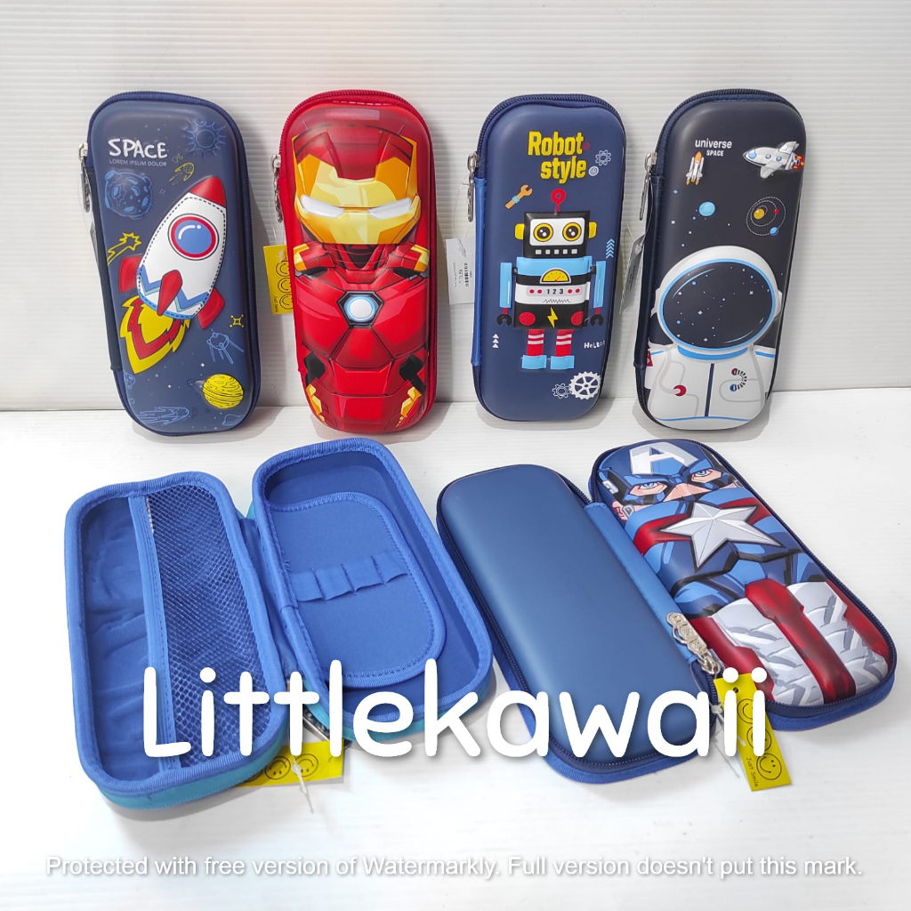 LK/Tempat Kotak Pensil Anak Sekolah Pencil Case Hardcase Timbul Superhero Batman Ironman Spiderman Dinosaurus Astronot Import