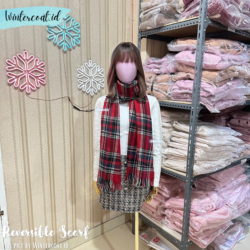 Scarf wanita pria import korean style plaid reversible pashmina syal hangat autumn musim dingin