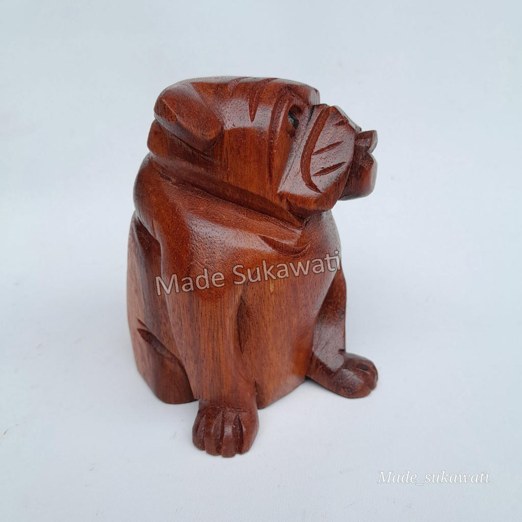 Patung kayu Anjing Bulldog Duduk 10cm Kerajinan handmade Bali