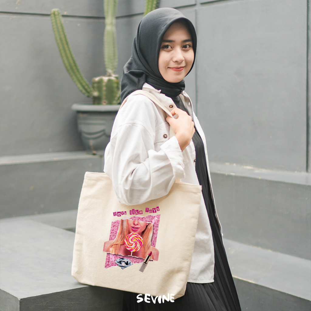 Sevine Tote Bag Kanvas Emily Resleting Kantong Tas Wanita Sekolah Kuliah Totebag Kerja Aesthetic - JJ