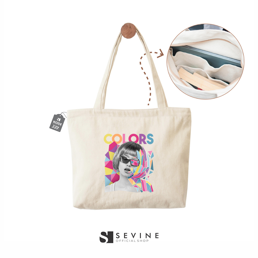 Sevine Tote Bag Kanvas Emily Resleting Kantong Tas Wanita Sekolah Kuliah Fashion Totebag Kerja Aesthetic - JJ