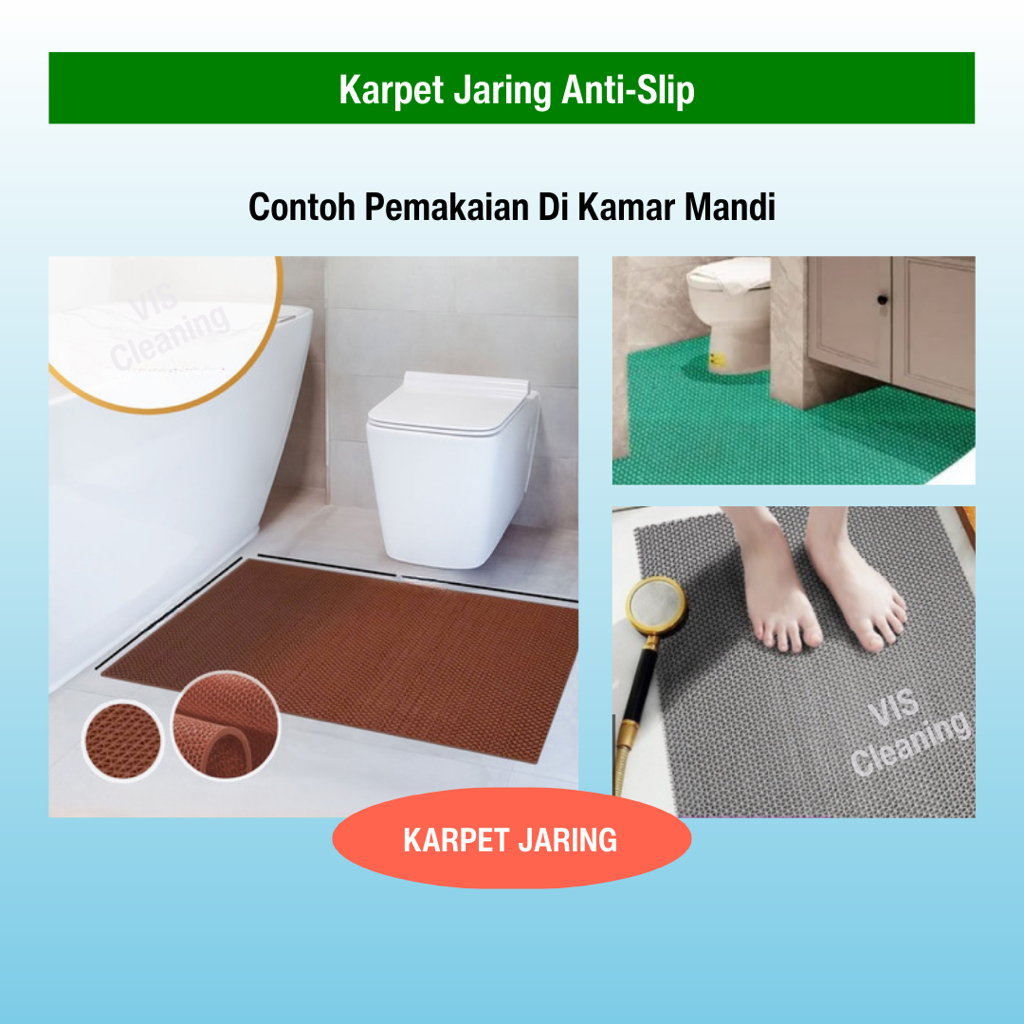 Karpet Jaring Anti - Slip Bahan PVC (Per Roll 15m X 1,2m) Keset Musholla Alas Kolam Renang Kamar Mandi Anti Licin