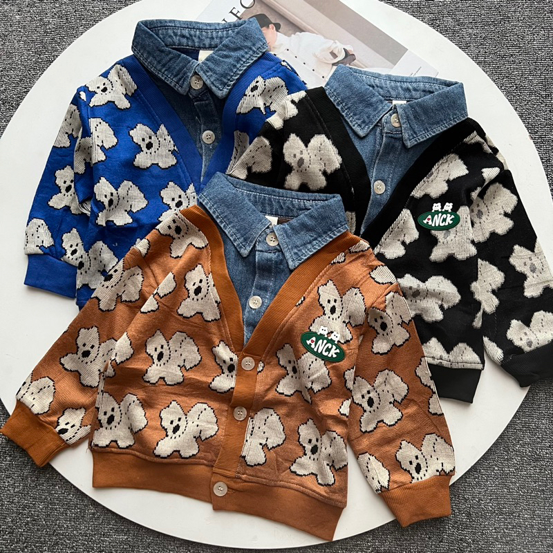 Jacket Cardi Bear Combi | Jacket knit anak