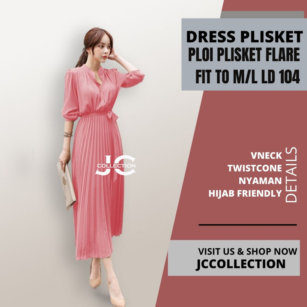 Long Dress Ploi plisket lengan panjang wanita gaya korea Peacce  - JCCollections