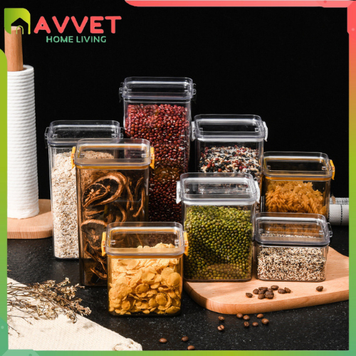 AVVET Toples Penyimpanan Cereal Kotak Bening Kedap Udara 1800ML Kontainer Makanan Storage Jar Food Tempat Bumbu Wadah Snack  Storage Box Penyimpanan Bahan Makanan Murah Import