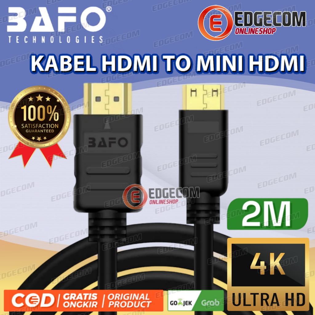 BAFO Kabel Mini HDMI Male to HDMI Male 2 Meter 4K Goldplated