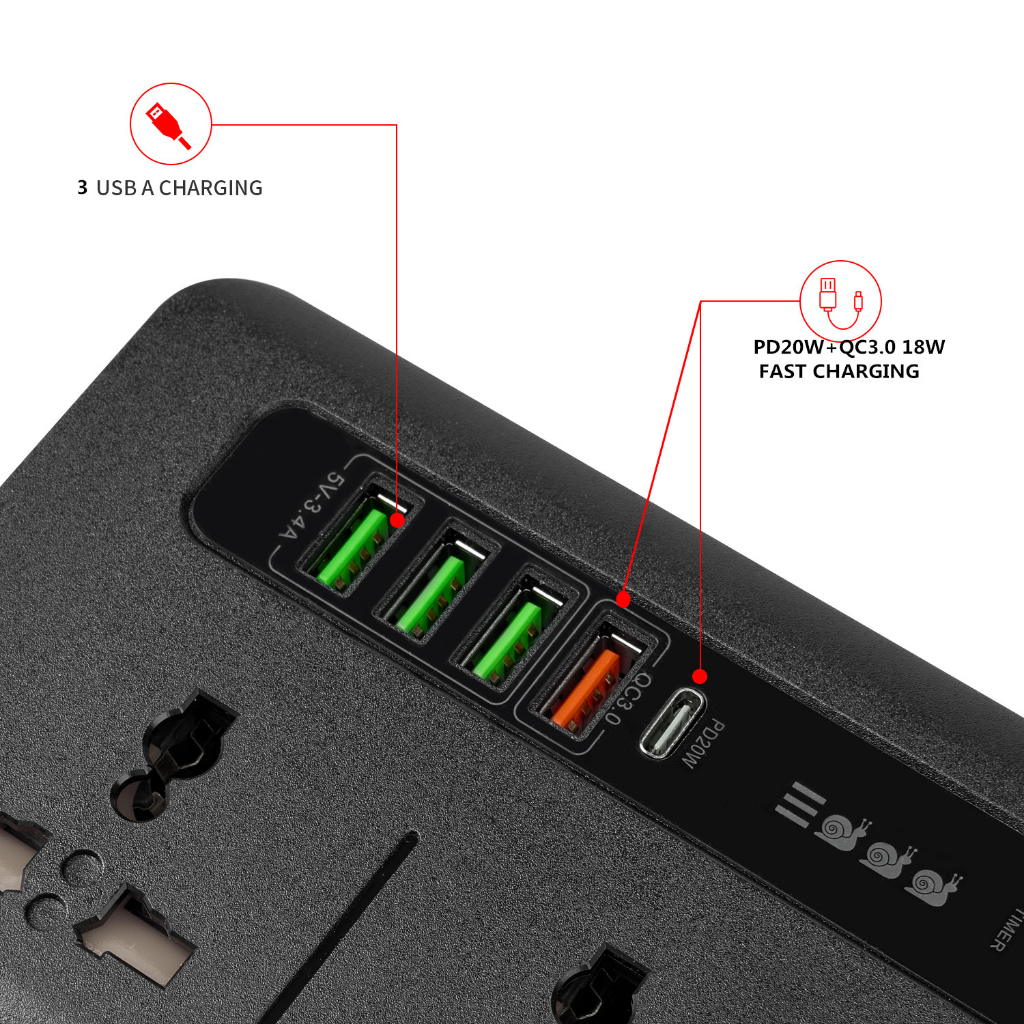 Power Socket usb Fast Charging Stop Kontak Charger Timer Digital Type C PD Fast Charger QualComm Multi Port International