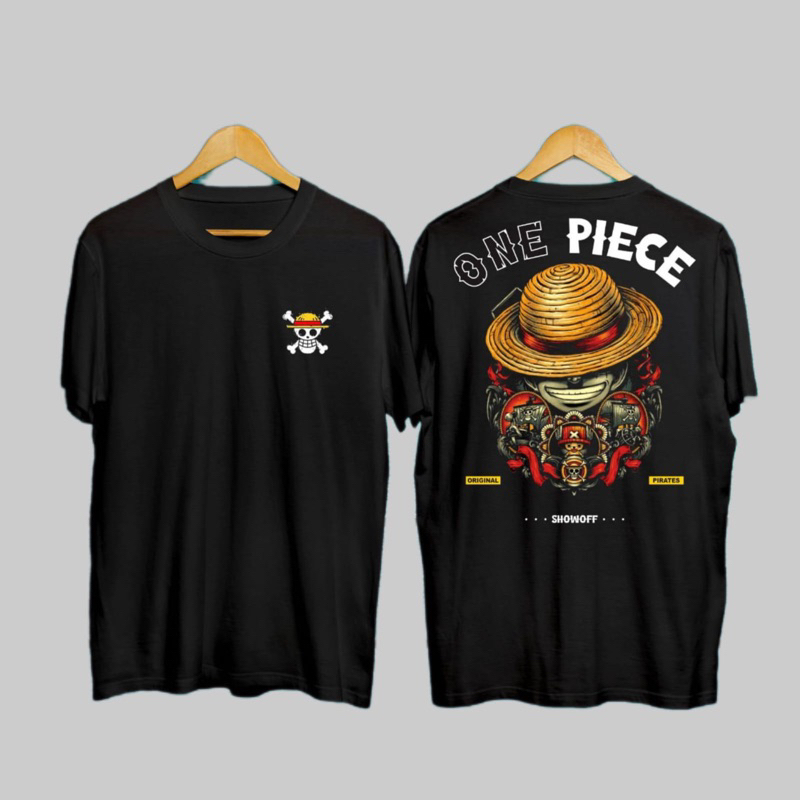 BAJU KAOS  LENGAN PENDEK COTTON COMBED 30S  ANIME zoro ONE PICE GEAR 5 / MONKEY LUFFY | HITAM | ONE PIECE SERIES /Distro Keren Lengan Pendek Motif Sablon Bergambar baju kaos lutfy hitam kaos putih polos