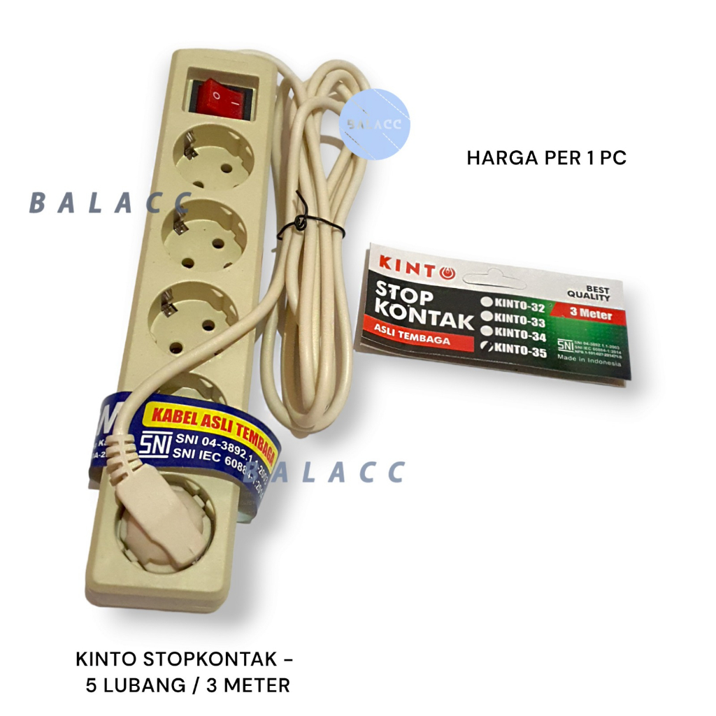 Stop Kontak 5 Lubang 3 Meter Kinto Colokan Stopkontak Listrik 5L 3m