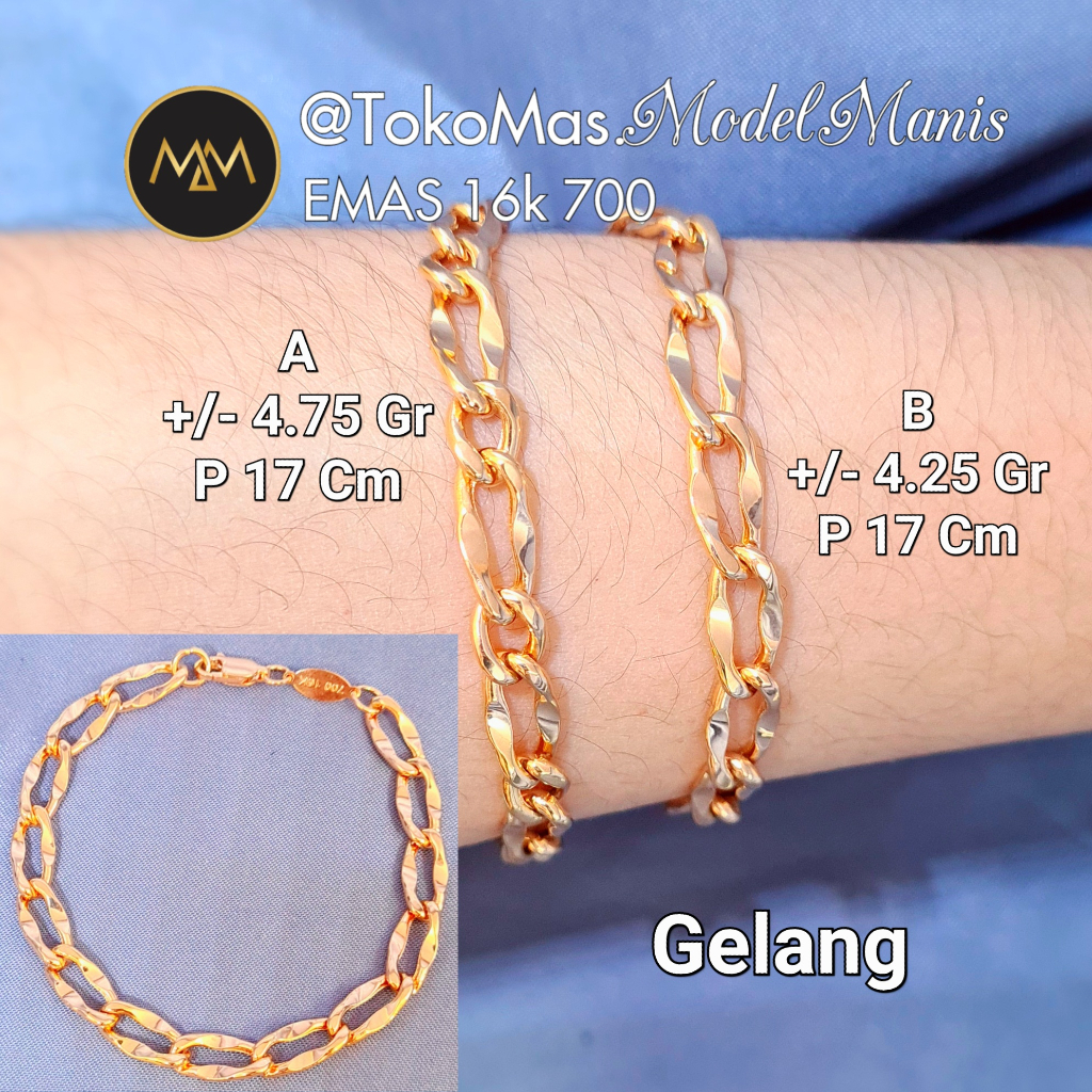 Gelang hollow flat emas kuning 700 kadar 16k