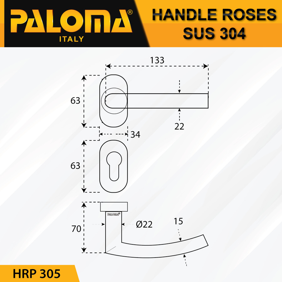 Handle Pintu Roses PALOMA HRP 305 LHT BARCA OV STAINLESS STEEL