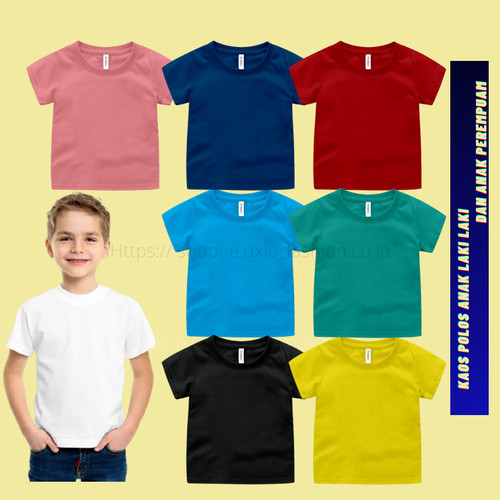 HKSTORE26 BAJU KAOS POLOS ANAK-ANAK COTTON LENGAN PENDEK/TSHIRT/UNISEX/UMUR 2-9 TAHUN