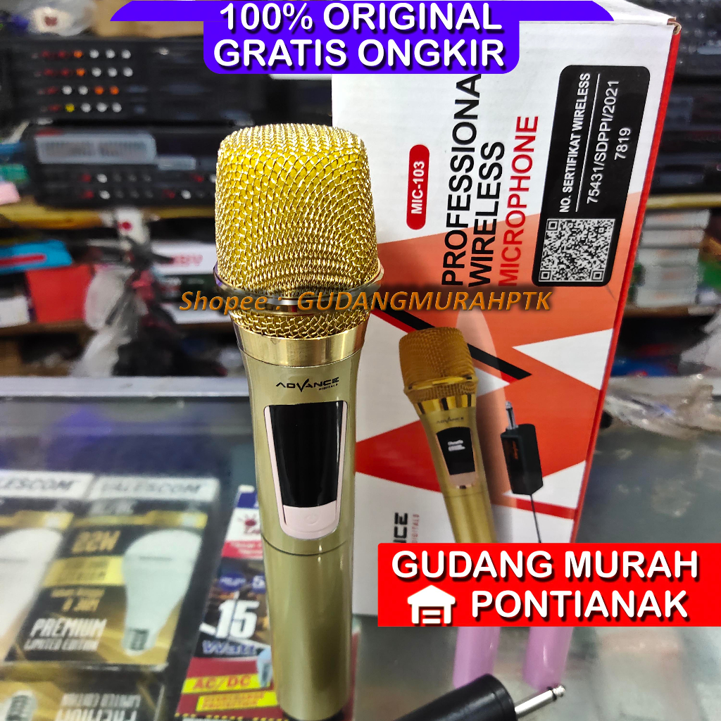 Mic Wireless Advance 103 Microphone Profesional Tanpa Kabel Gold Bisa di Charger cas