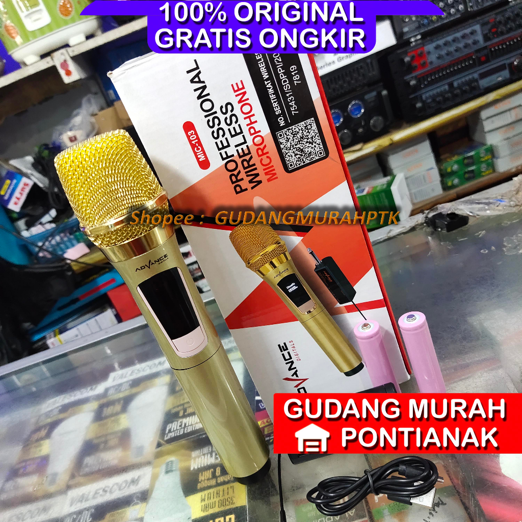 Mic Wireless Advance 103 Microphone Profesional Tanpa Kabel Gold Bisa di Charger cas