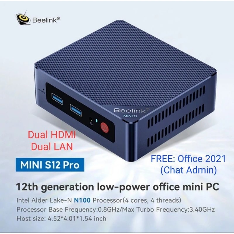 Mini PC Beelink S12 Pro N100 12th 16/500GB 4 Core Windows 11 Pro Dual HDMI Dual LAN