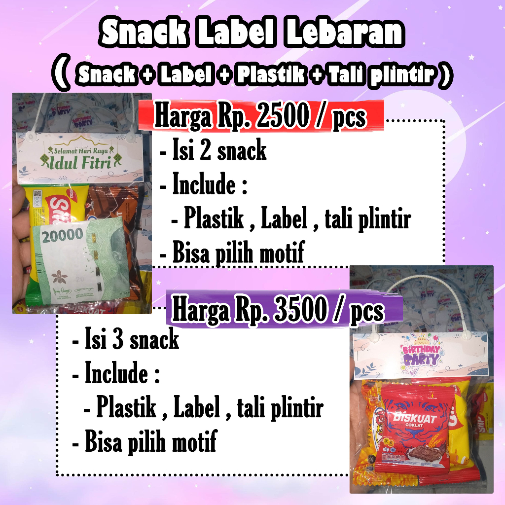 

Snack mini lebaran anak / Parcel lebaran anak / Bingkisan lebaran / Snack lebaran anak bisa dimasukan uang WAJIB BACA DESKRIPSI