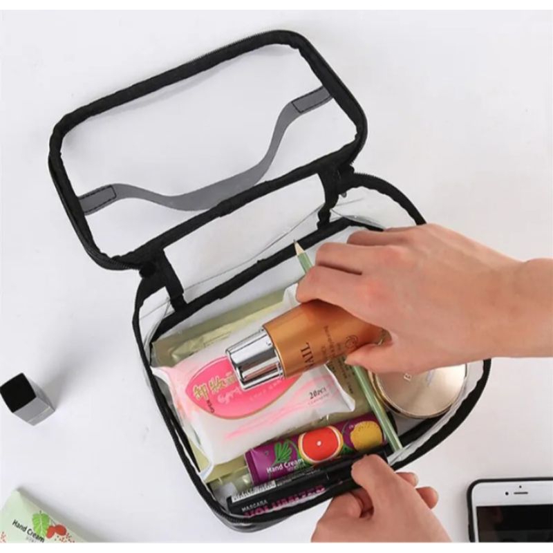 Tas Kosmetik Mandi PVC Transparan Tahan Air Kotak Rias Wanita Kit Penyimpanan Perlengkapan Mandi Organizer Cuci Kecantikan Makeup Ritsleting Perjalanan