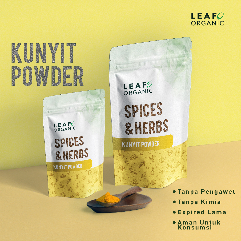 

Kunyit Bubuk LEAF ORGANIC Turmeric Powder Premium Kering Murni Organik