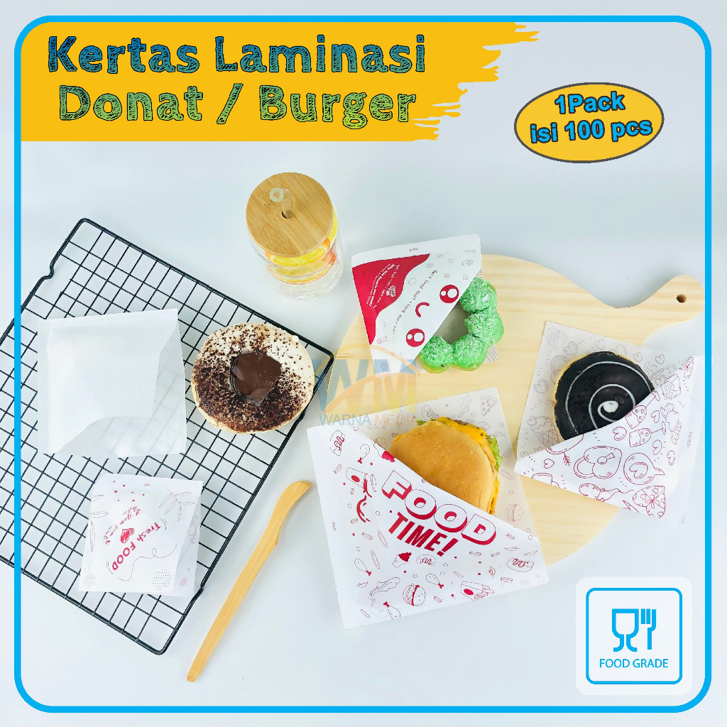 (isi 100pcs) Kertas Donat Laminasi / Kertas Burger Laminasi / Kertas Donat Alas / Burger Wrap / Alas Roti Kue / Kertas Bungkus Burger / Kertas Bungkus Donat / Kertas Bungkus Croissant / Kertas Wrap Bungkus