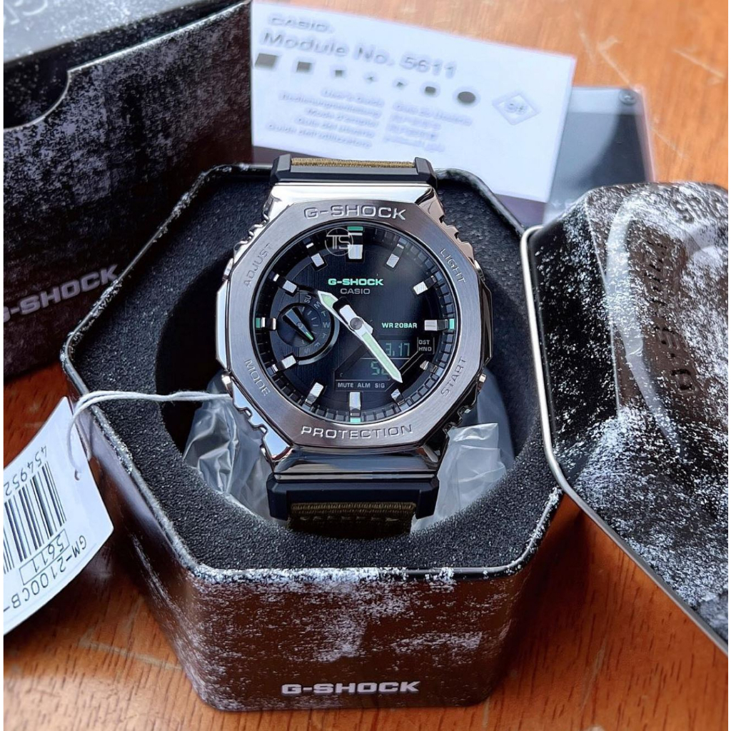 Jam Tangan Pria G-Shock CasiOak With Fabric Strap Metal Face GM-2100 GM-2100CB-3A NATO