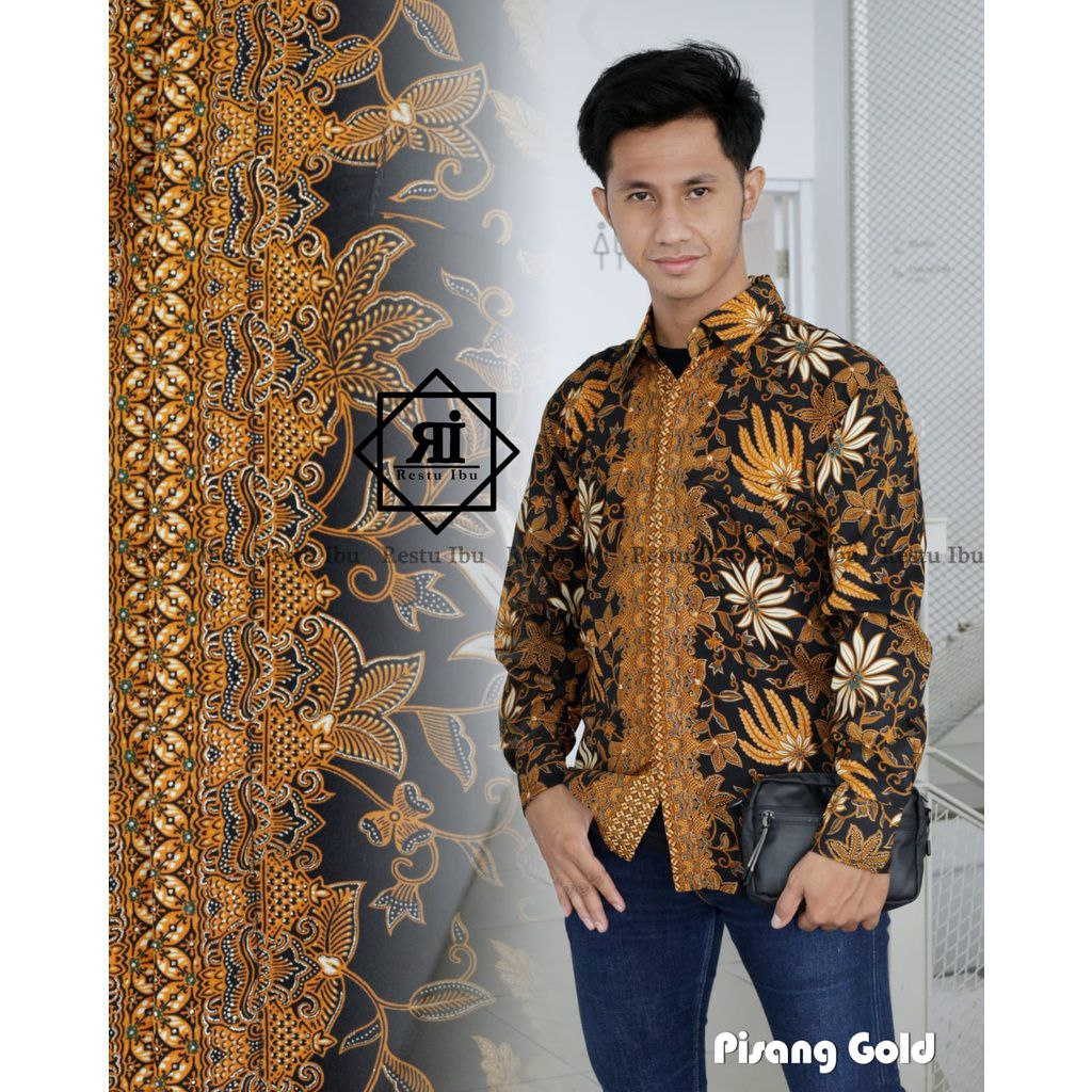 Kemeja Batik Pria Lengan Panjang Bahan Katun Premium Motif Pisang Gold Kekinian Cocok Untuk Kantoran Kondangan Dan Acara Besar Lainnya Best Seller