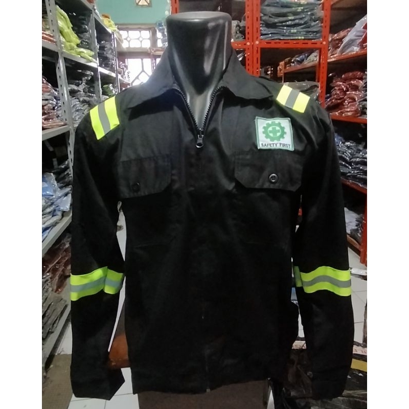 SERAGAM SAFETY HITAM RESLETING SCOTLIGT LEBAR 5CM HIJAU