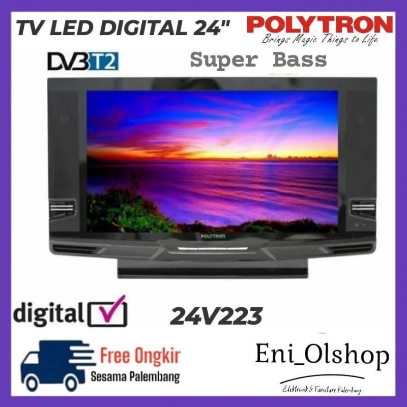 TV LED DIGITAL POLYTRON 24" 24V223 SUPER BASS, 24 INCH, PALEMBANG SUPERBASS