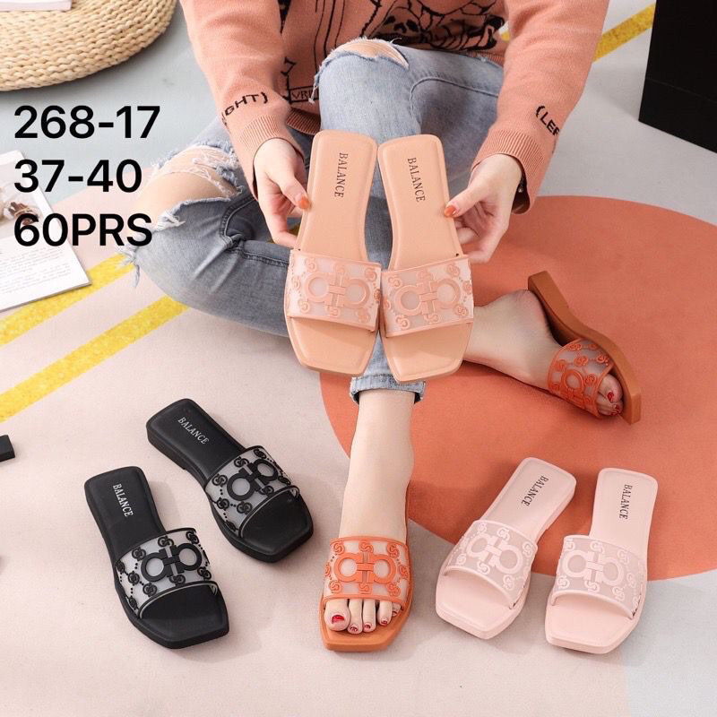 Sandal Slop Wanita Balance 268 Sandal Jelly Karet Slop CC Transparan Terbaru