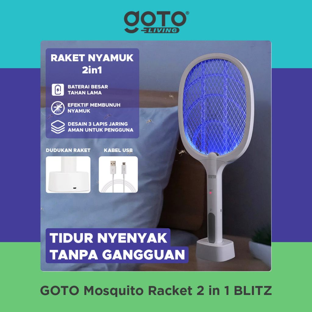 Goto Blitz Raket Perangkap Pembasmi Nyamuk Elektrik 2 in 1 Charger Led