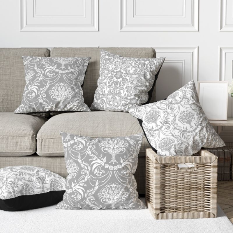 SARUNG BANTAL SOFA PRINT 40X40 CM MOTIF ABSTRAK DAMASK BIRU ABU BLUE GREY