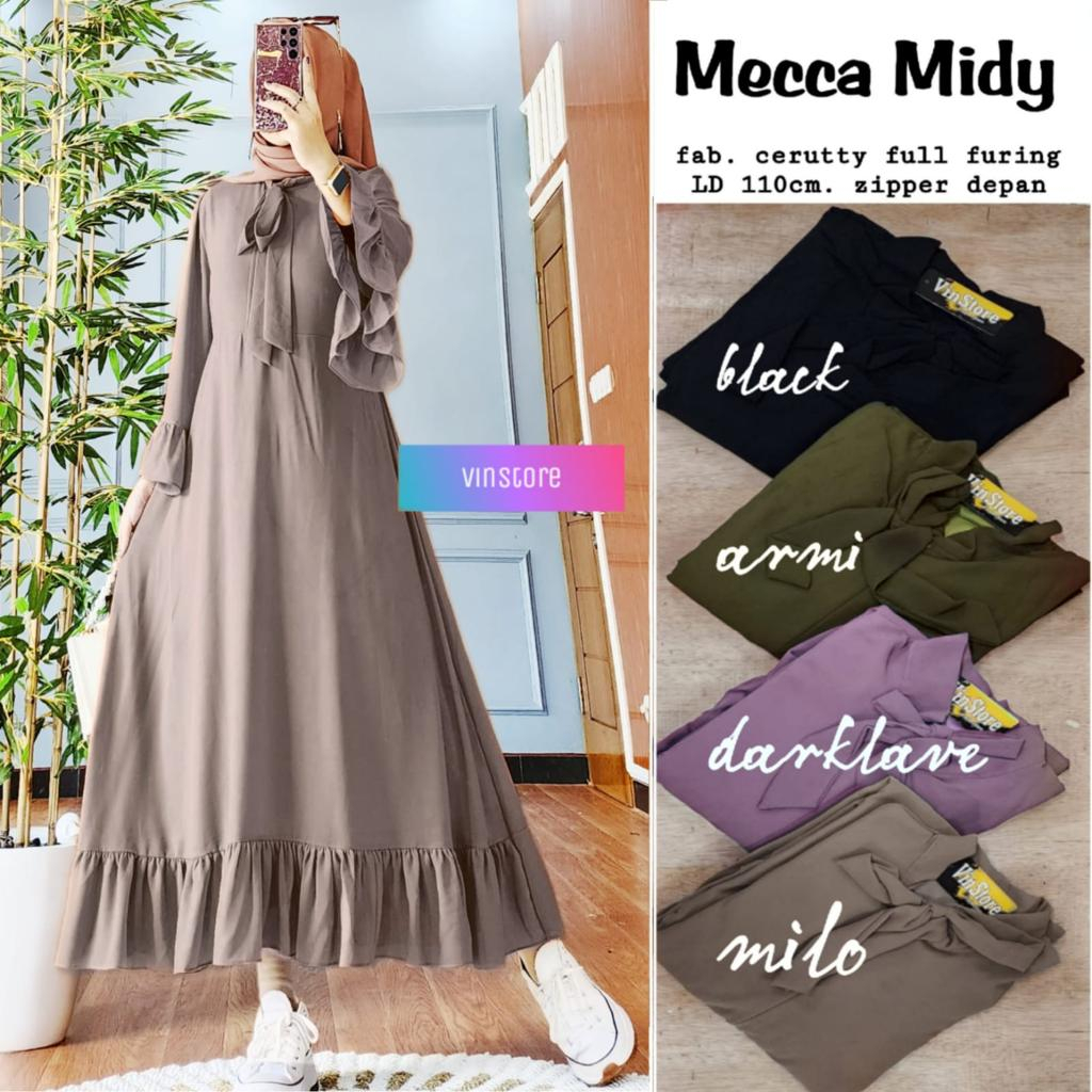 MECCA MIDY DRESS GAUN POLOS BY VINSTORE BAHAN CERUTY FULL FURING ZIPPER
