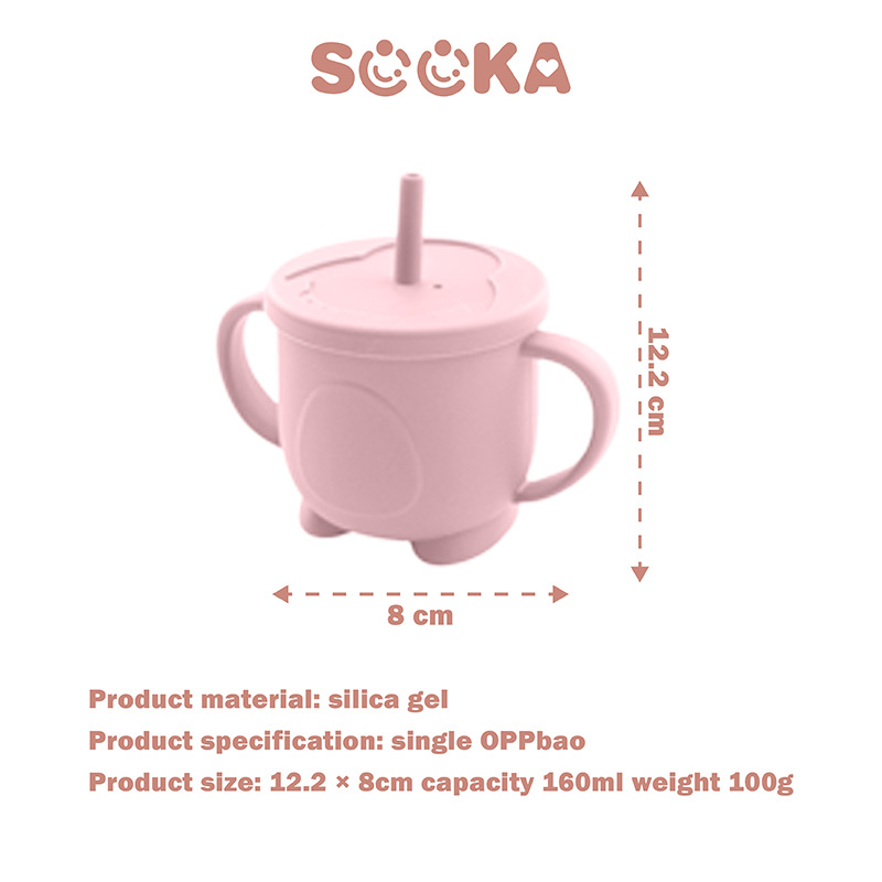 SOOKA Gelas Minum Silikon Bayi + Sedotan 160ml / Gelas Silicone With Straw BPA Free Dua Pegangan Baby Safe Botol Minum Bayi Training Cup Anti Tumpah Anti Pecah SK-ECA1090