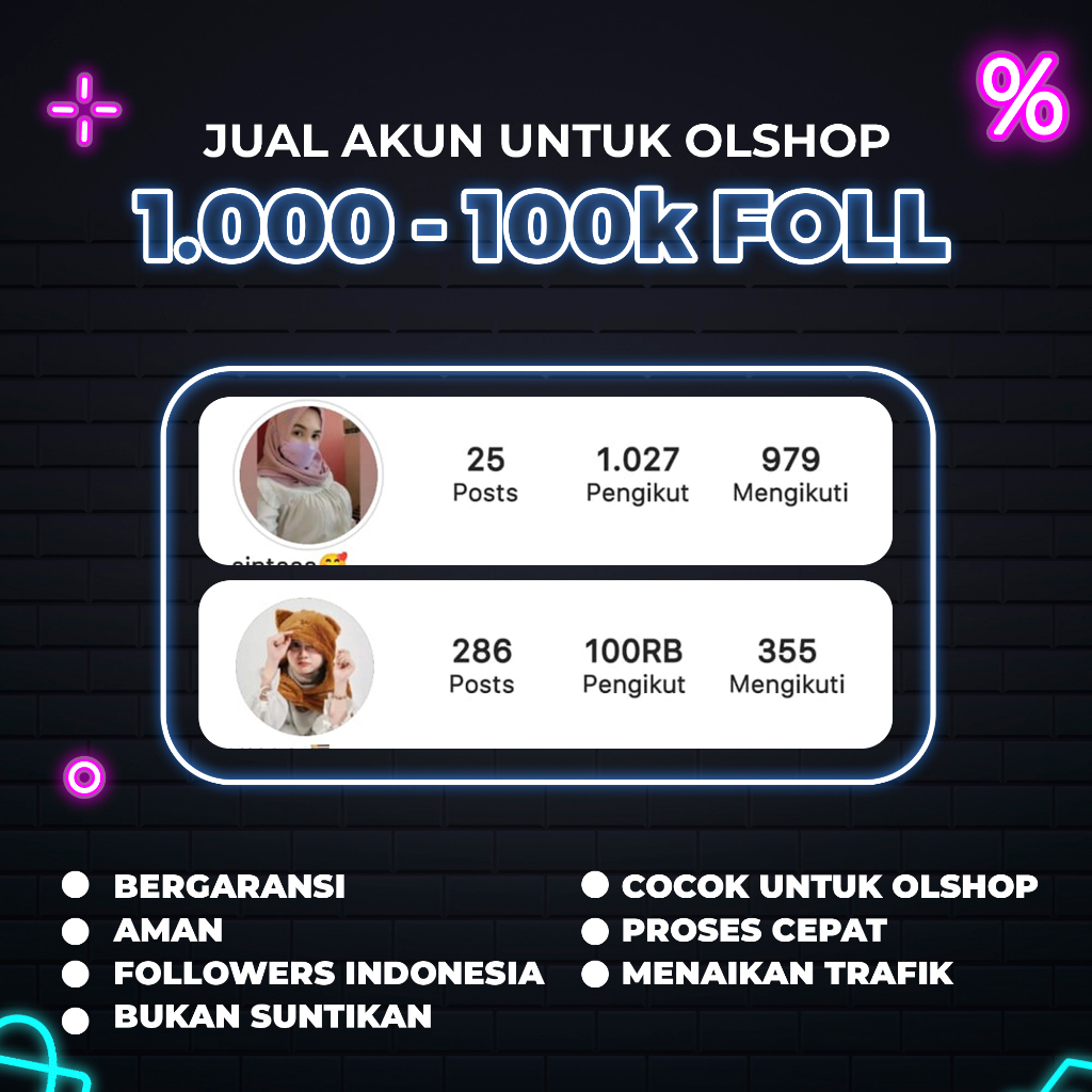 Akun Instagram 1000-100k Indo Bergaransi untuk Ads atau Pribadi