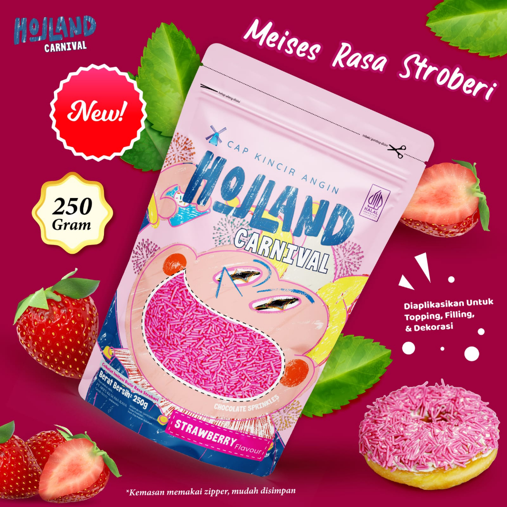 

Holland Carnival Meses Strawberry 250g Meises Rasa Stroberi Cap Kincir Angin