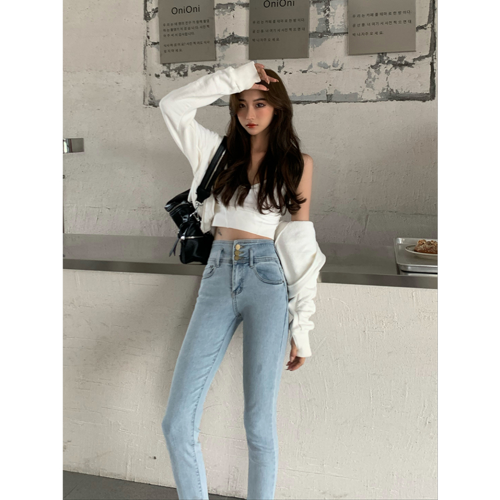 Celana Jeans highwaist wanita premium jeans stretch wanita kancing jeans wanita kekinian celana  jeans