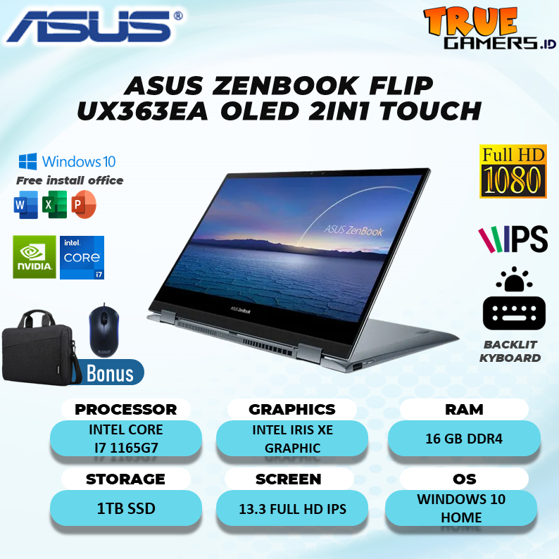 ASUS ZENBOOK FLIP UX363EA OLED 2IN1 TOUCH i7 1165G7 16GB 1TBSSD W10 13.3FHD