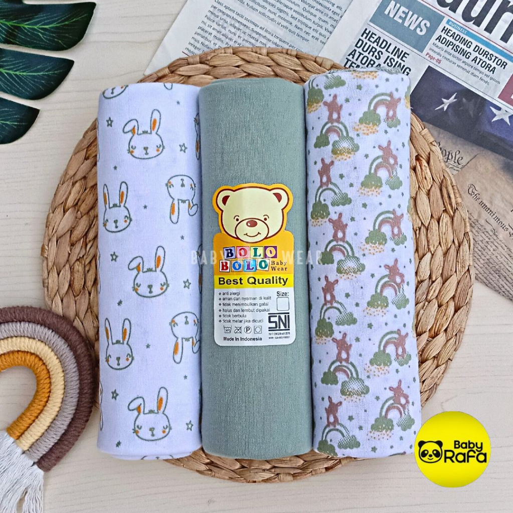 Serian Hijau - 3 pcs Bedong Bayi Bahan Kaos HIJAU SERIES 110 x 90 cm Merk SNI Bolo - Bolo