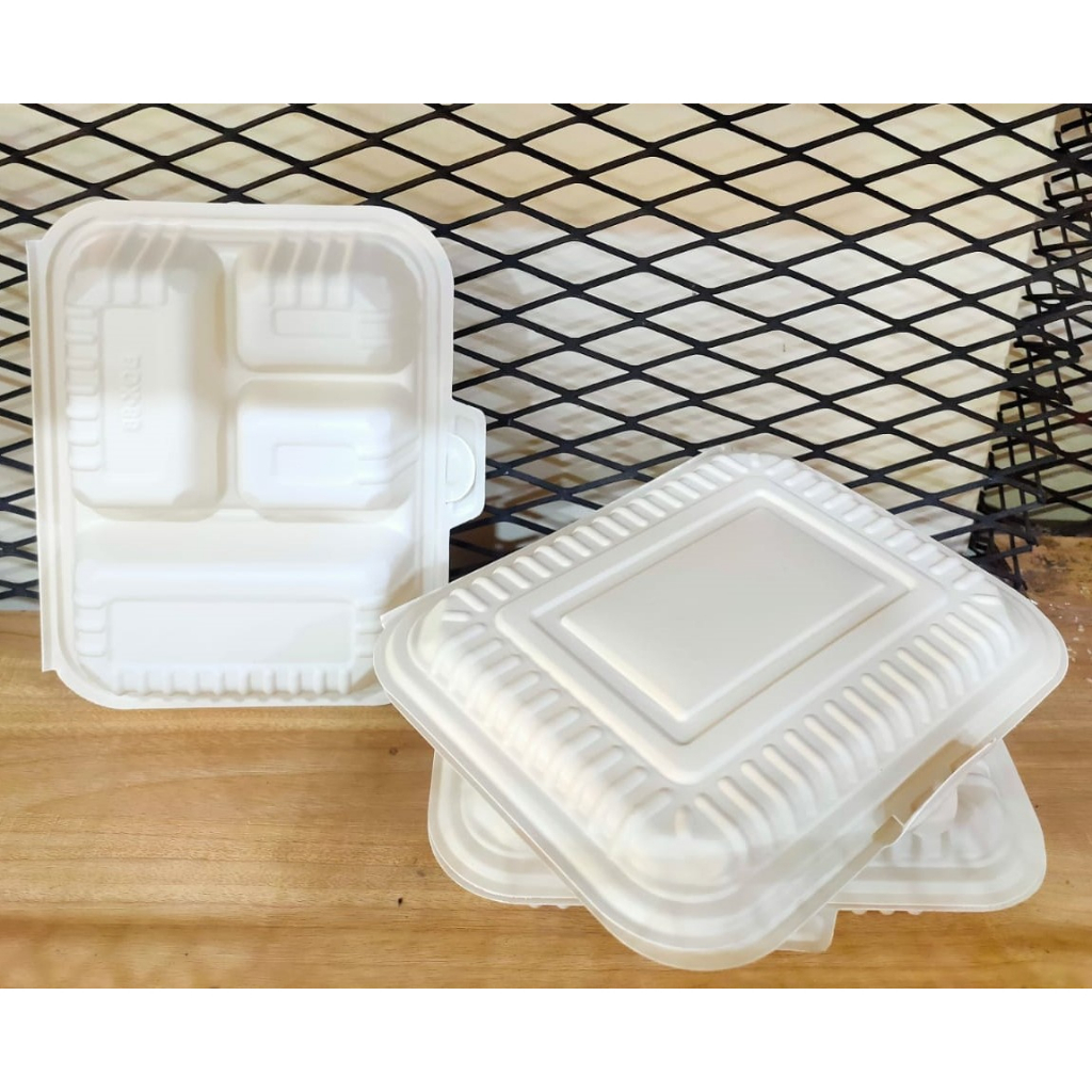 Vintageku_Shop Meal Box Sekat 4 Merak Isi 20Pcs Wadah Makanan Ramah Lingkungan Wadah Kertas Meal Box