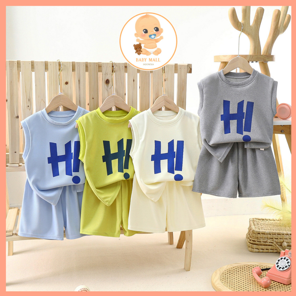 MINUO HI SET Setelan Lengan Pendek Baju Anak Bayi Laki Laki dan Perempuan Import