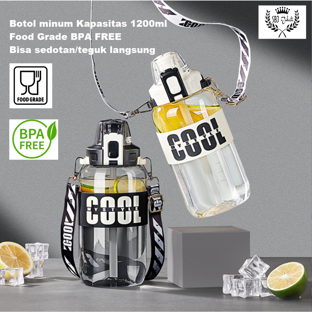 BOTOL MINUM UKURAN BESAR COOL STYLE 1200 ML FOOD GRADE BPA FREE DUA FUNGSI