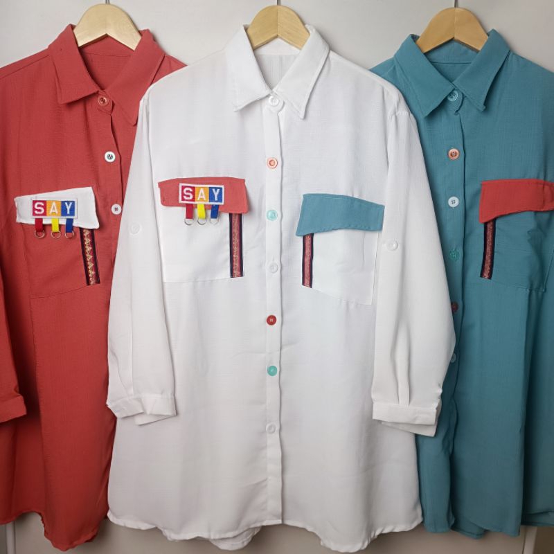 Tunik Kemeja Katun Linen Import - Tunik Putih