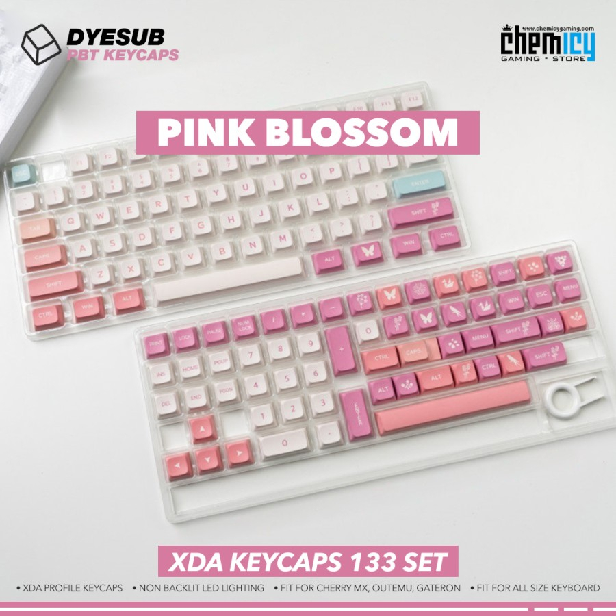 Keycaps Pink Blossom PBT Dye-subs 133 Set XDA Profile