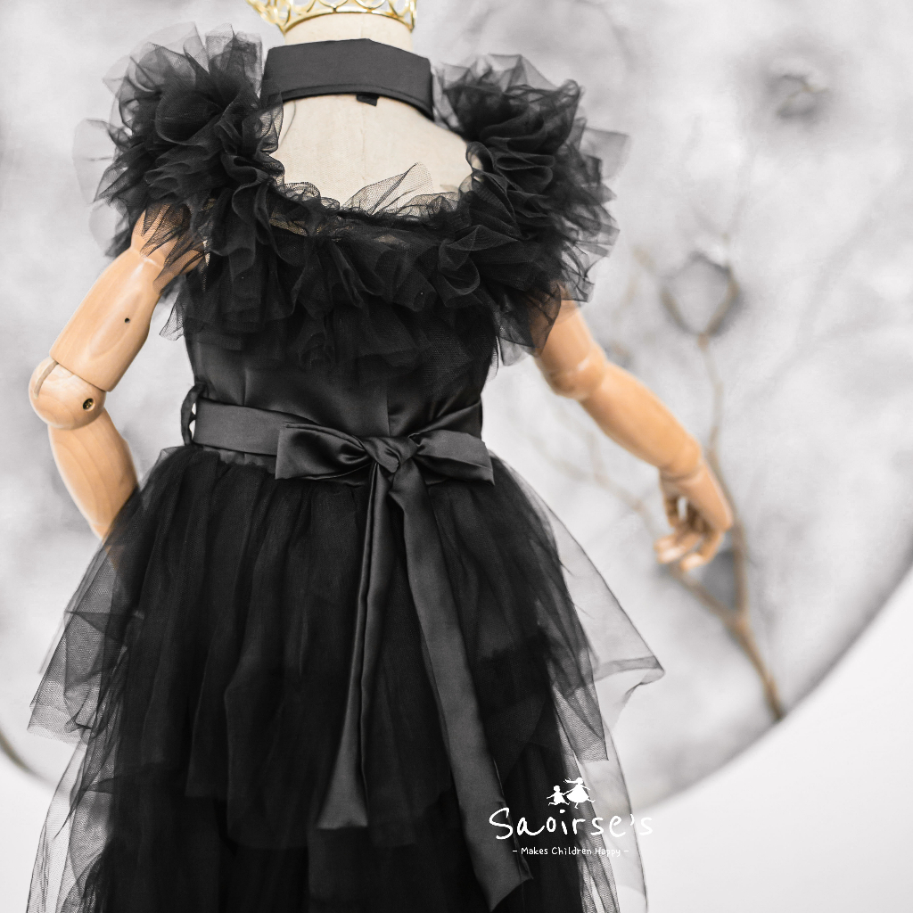 Saoirse's Wednesday Dress - Dress hitam tulle kostum anak balita - gaun cosplay prom addams