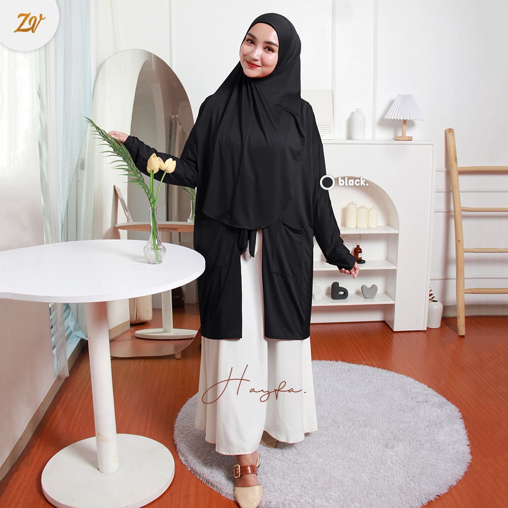 Hayfa Cardigan Hijab l Cardigan Simple plus Hijab Instan l Cardigan By Zaneva