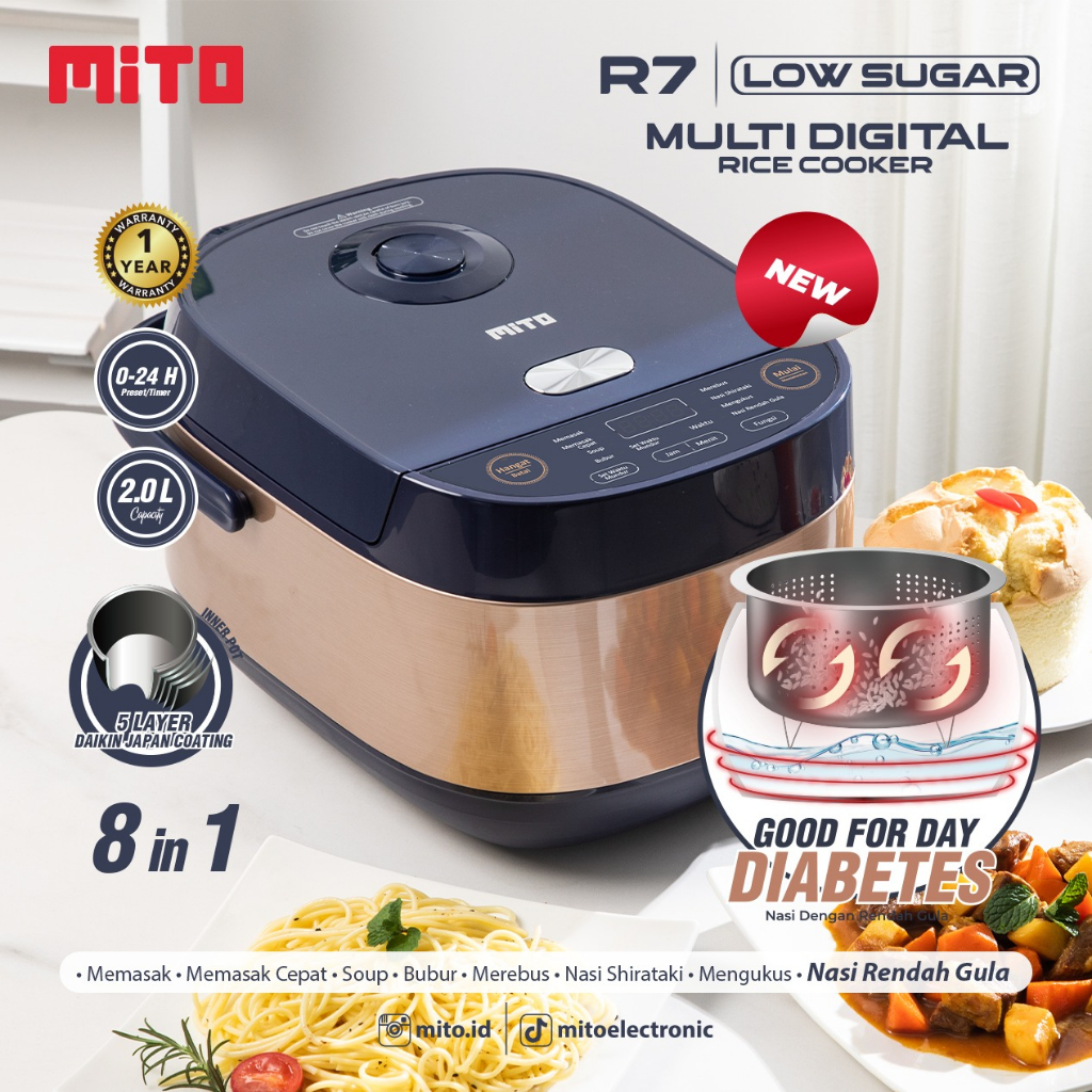 Mito R7 Digital Rice Cooker 2L Low Sugar 8in1 Magic Com 2 Liter